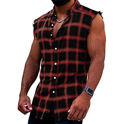 Chemise sans manches à carreaux décontractée pour homme