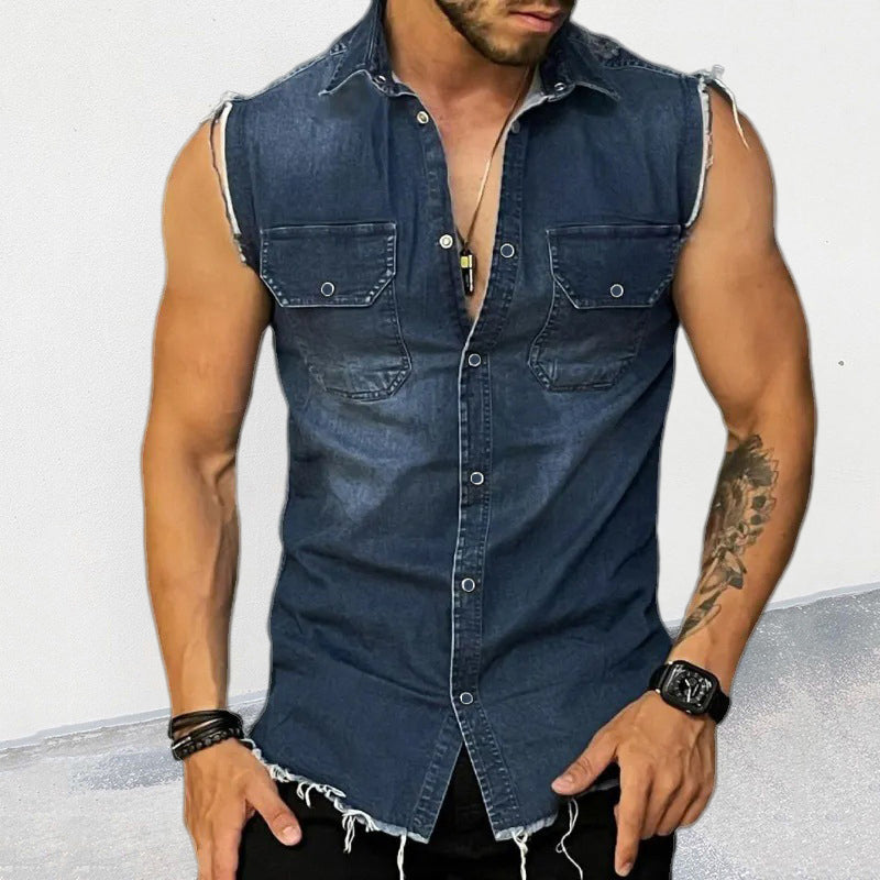 Chemise en jean sans manches coupe ajustée pour homme