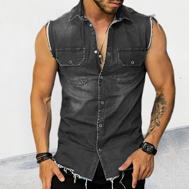 Chemise en jean sans manches coupe ajustée pour homme