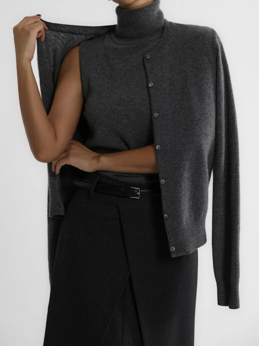 Ensemble tricoté femme : cardigan et pull chauds
