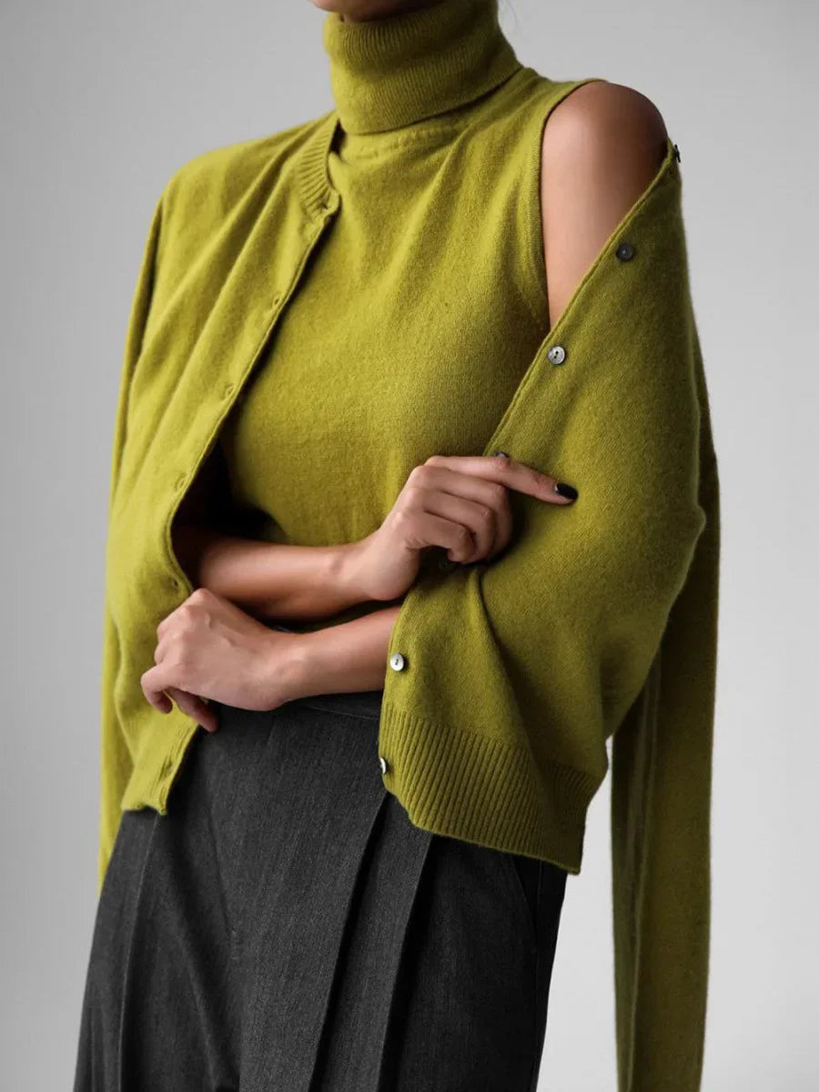 Ensemble tricoté femme : cardigan et pull chauds