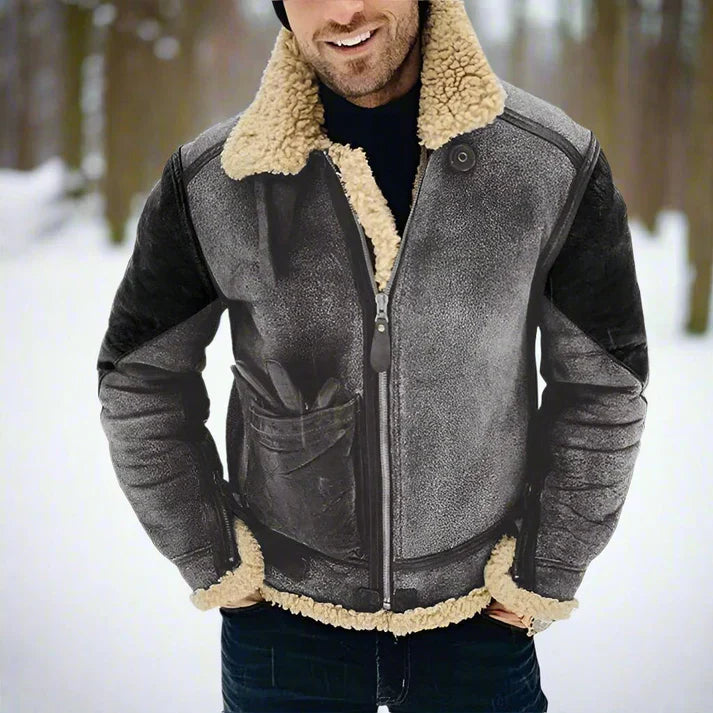 Veste aviateur en cuir col mouton