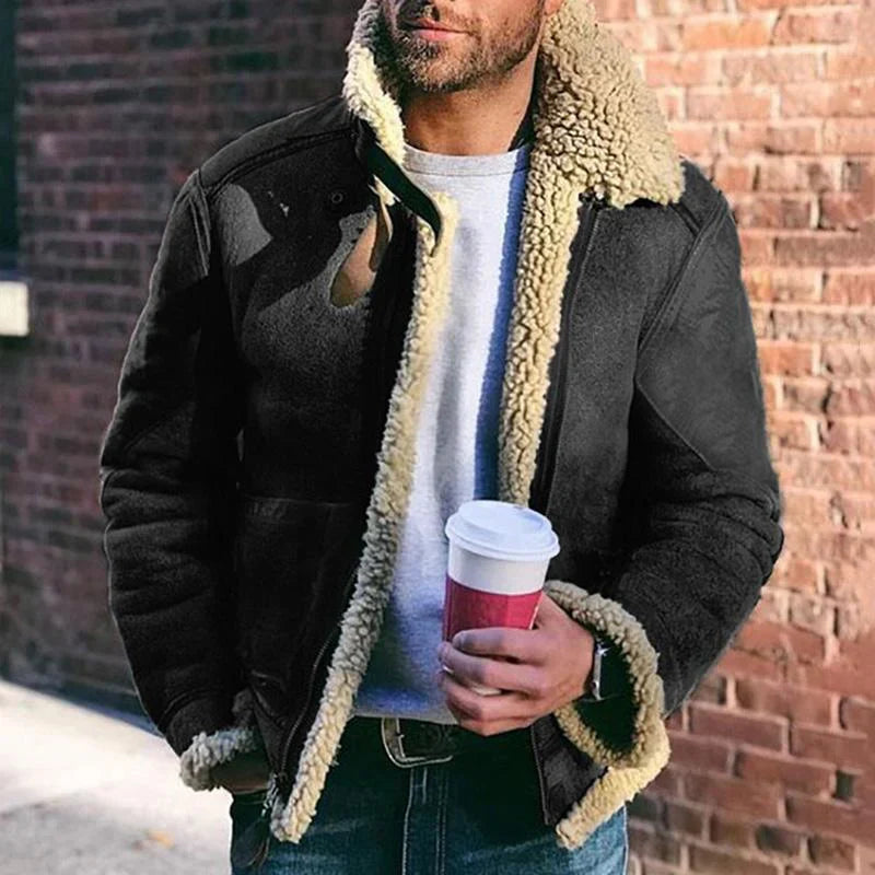 Veste aviateur en cuir col mouton
