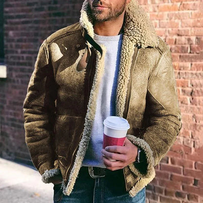 Veste aviateur en cuir col mouton