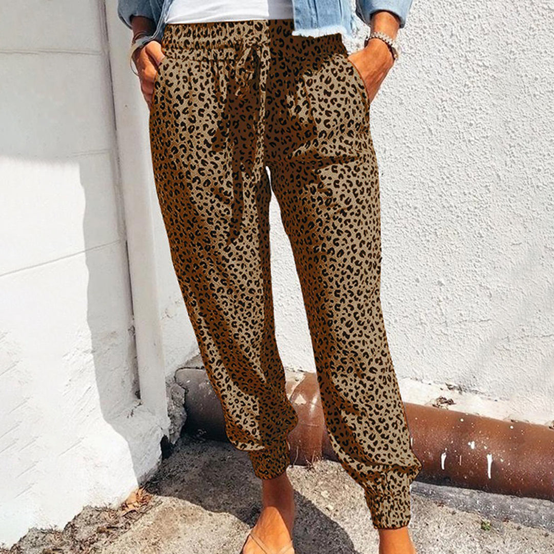 Pantalon de survêtement confortable en coton avec motif animalier, coupe ample