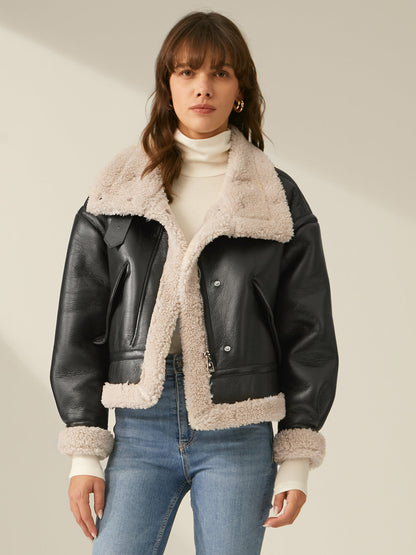 Veste en cuir doublée style aviateur chaude