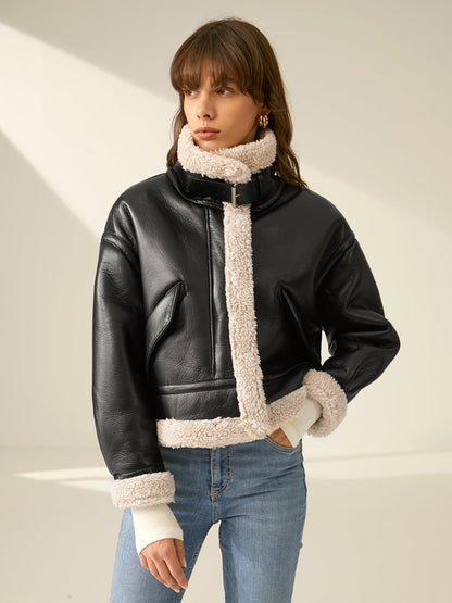 Gefütterte Lederjacke Warm Flugstyle - IdealeKleiden
