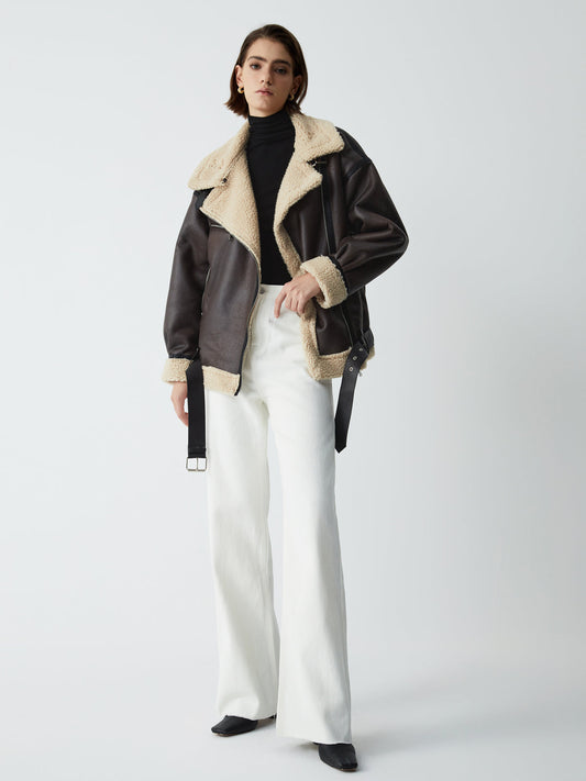 Warm gefütterte Fliegerjacke Sherpa Schaffell Look - IdealeKleiden
