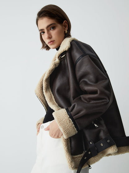 Blouson aviateur doublé chaud aspect peau de mouton Sherpa