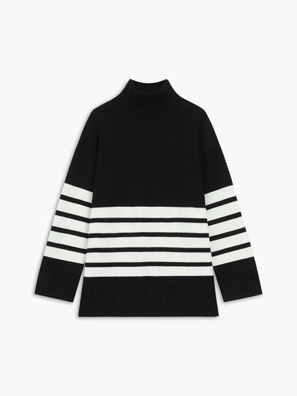 Pull rayé pour femme avec col montant