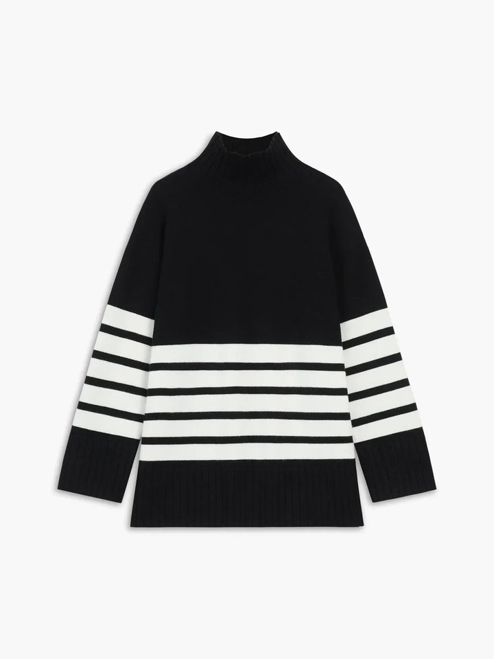 Pull rayé pour femme avec col montant