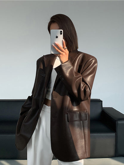 Blazer en cuir élégant noir pour femme