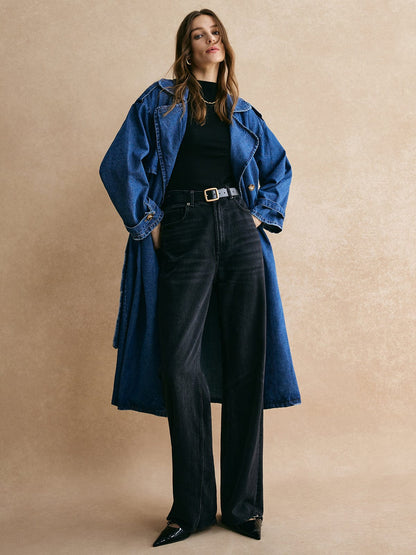 Grand trench-coat en jean, style décontracté moderne
