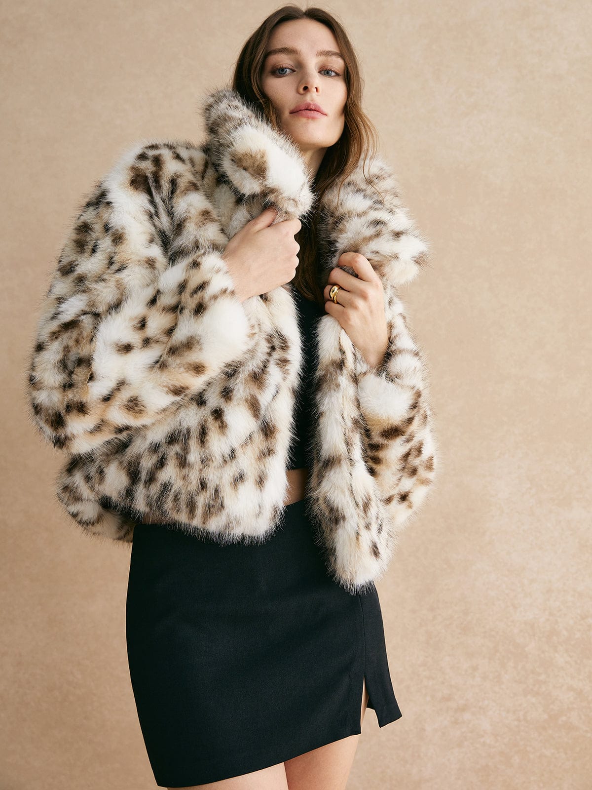 Veste élégante en fausse fourrure imprimé léopard Tendance
