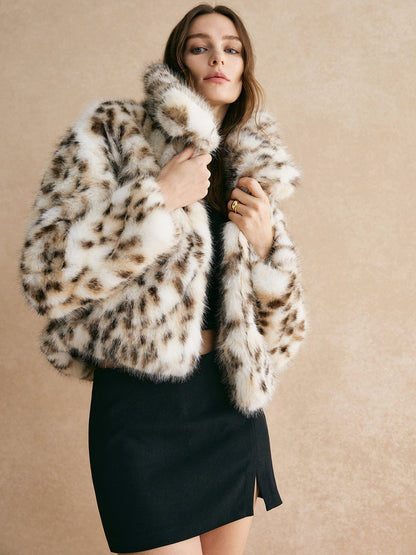Veste élégante en fausse fourrure imprimé léopard Tendance