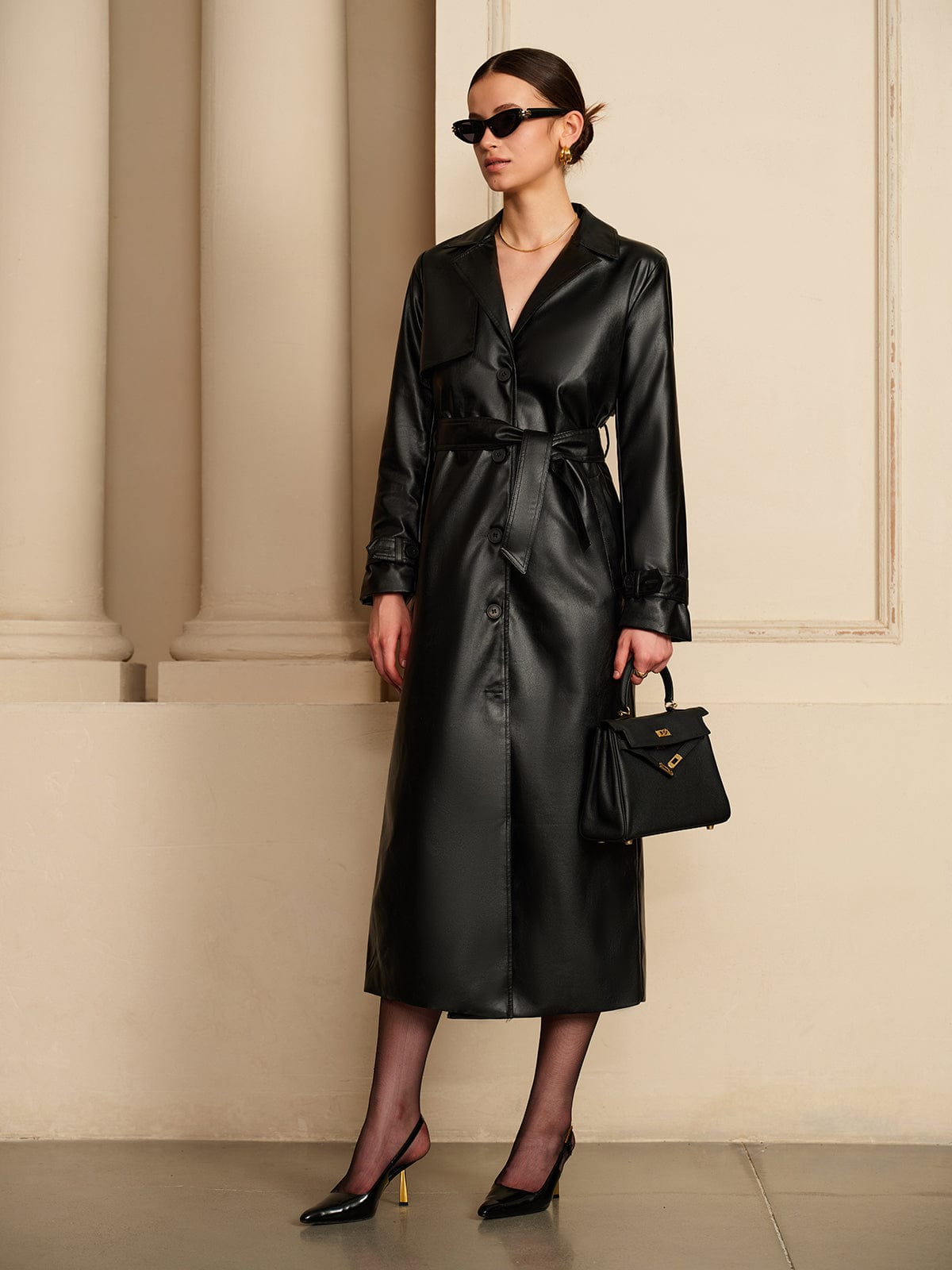 Trench-coat en cuir élégant pour femme design de luxe