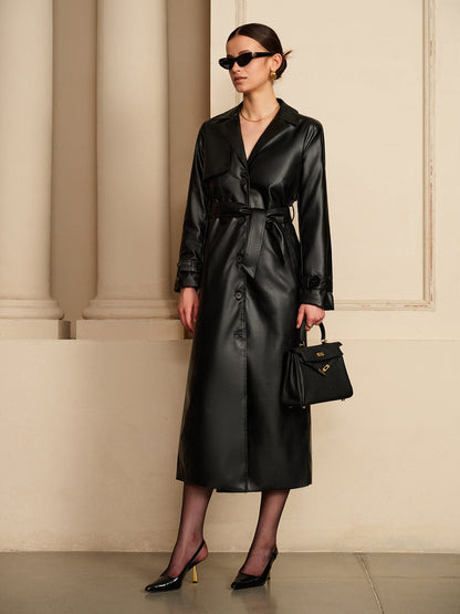 Trench-coat en cuir élégant pour femme design de luxe