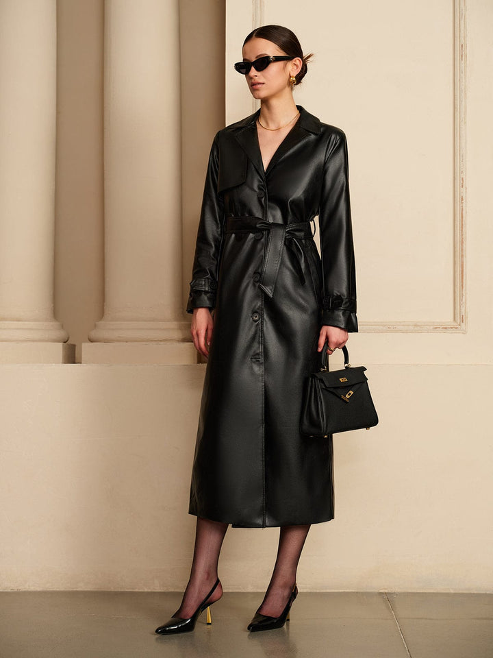 Trench-coat en cuir élégant pour femme design de luxe
