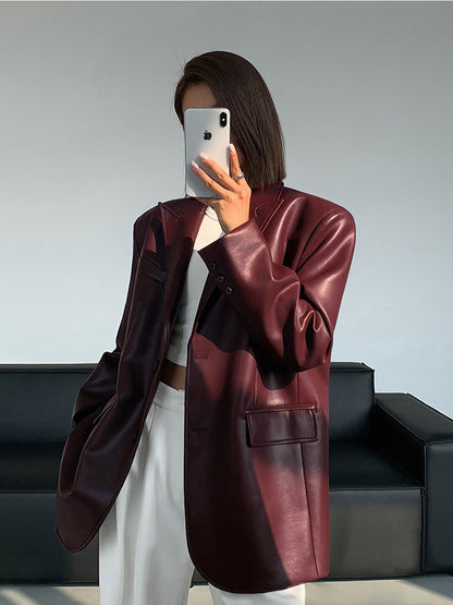 Blazer en cuir élégant noir pour femme
