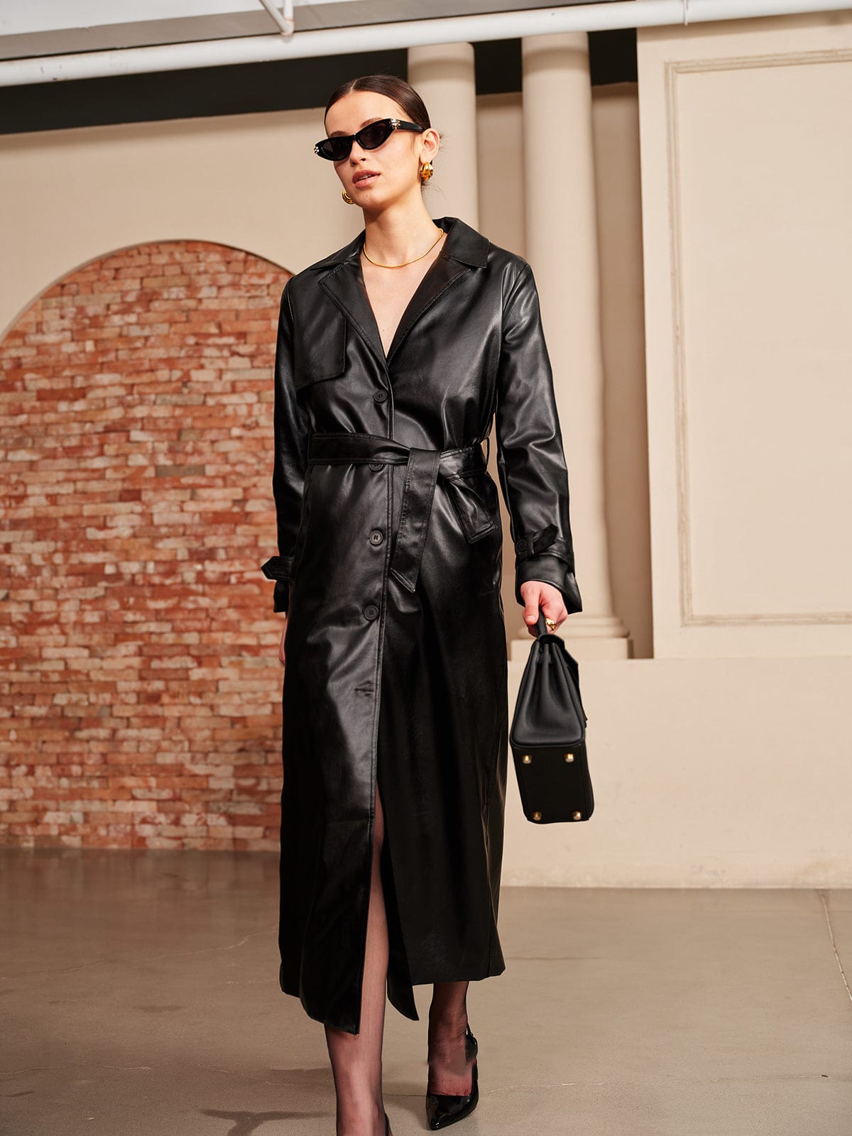 Eleganter Leder-Trenchcoat Damen Luxus-Design - IdealeKleiden