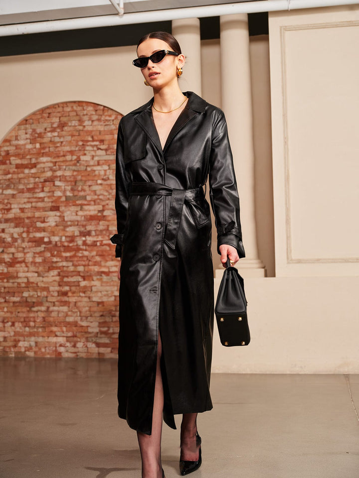 Eleganter Leder-Trenchcoat Damen Luxus-Design - IdealeKleiden