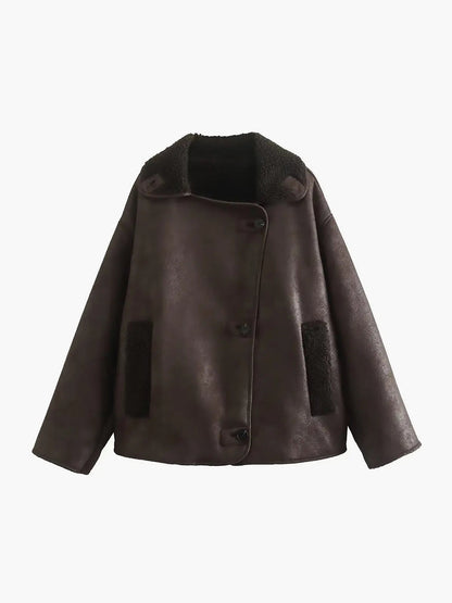 Élégante veste en similicuir chaude pour femme