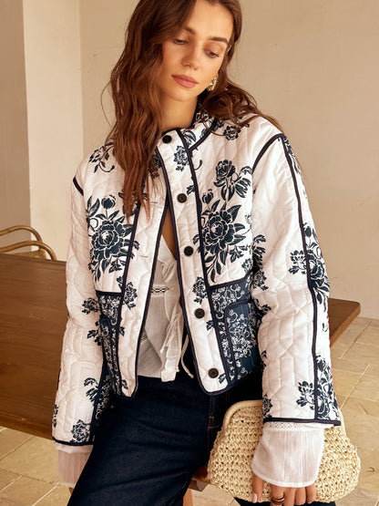 Manteau Bohème Chic Imprimé Fermeture Éclair Coupe Ample