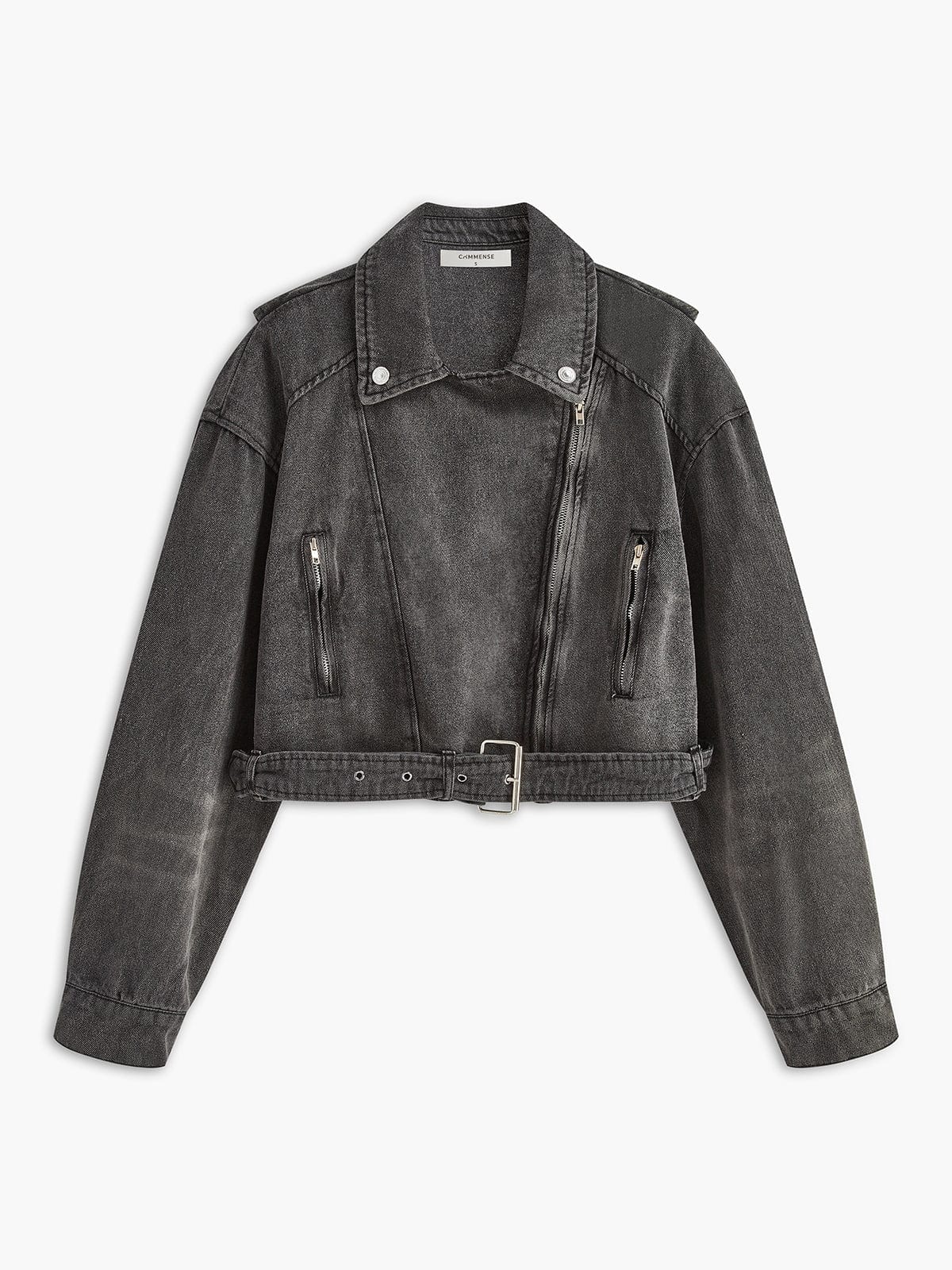 Blouson motard en jean noir style rock