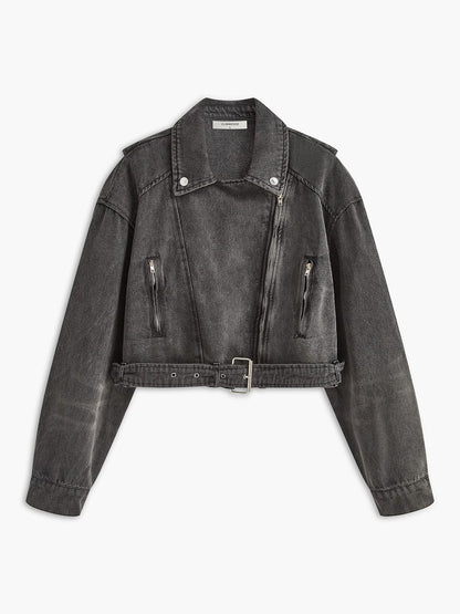 Blouson motard en jean noir style rock