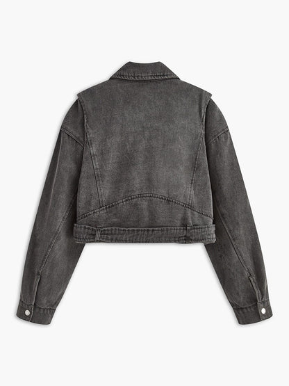 Schwarze Denim-Bikerjacke Rockstyle - IdealeKleiden