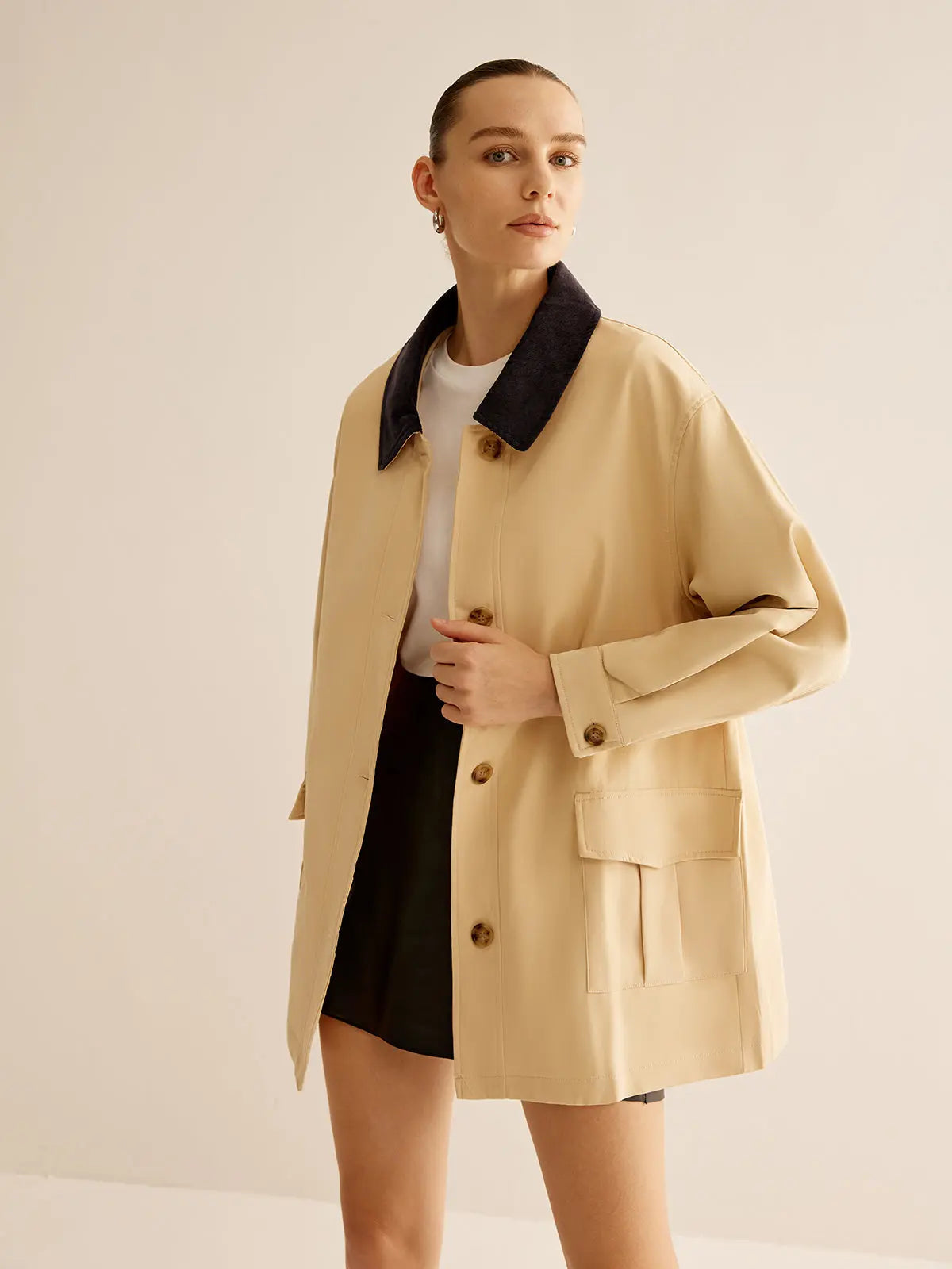 Veste en coton mode Col contrastant Cordons