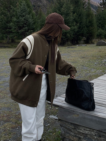 Retro Varsity Jacke Lässig Gestreift Sportlich - IdealeKleiden