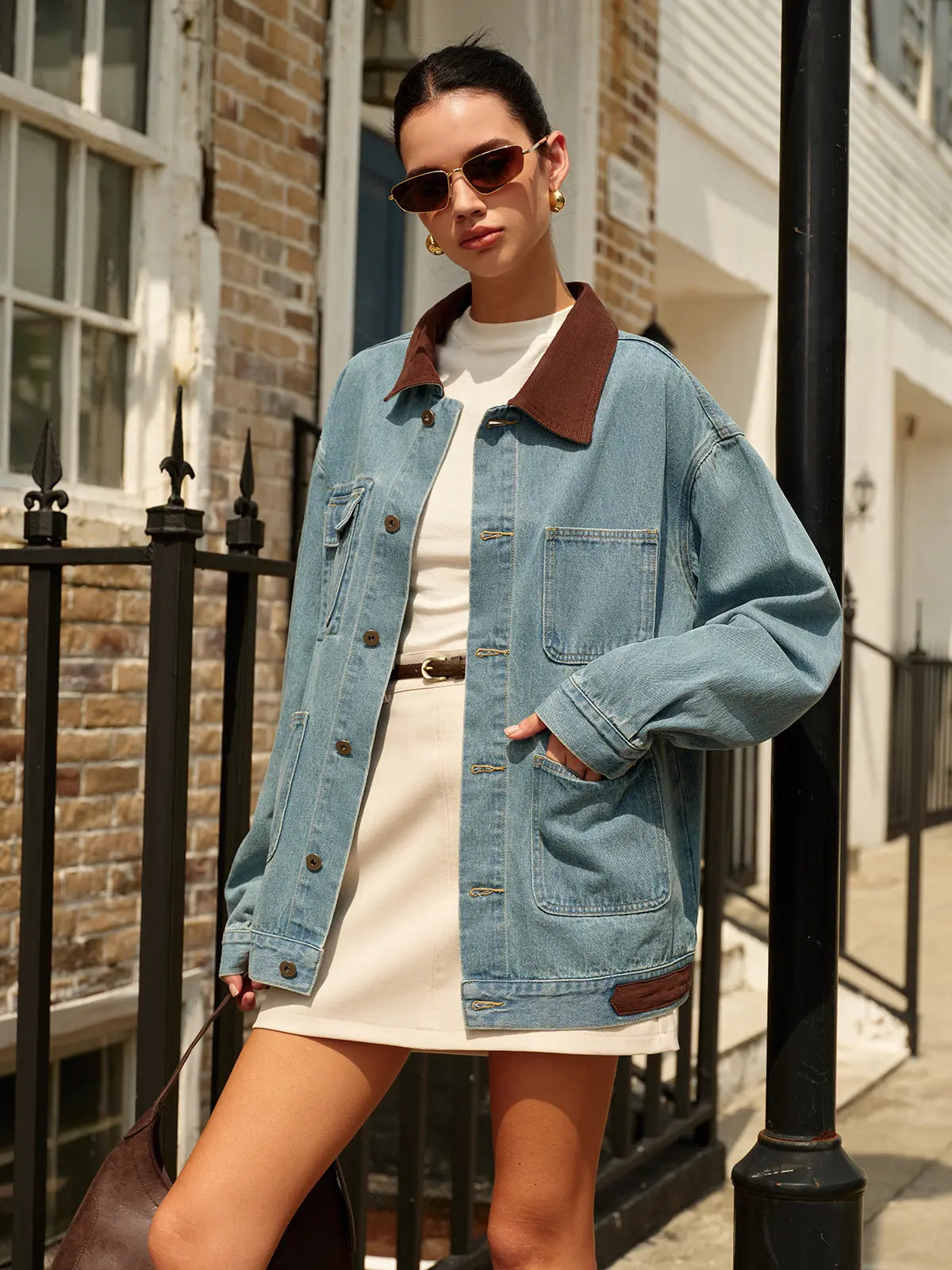 Veste en jean stylée Moderne Contraste
