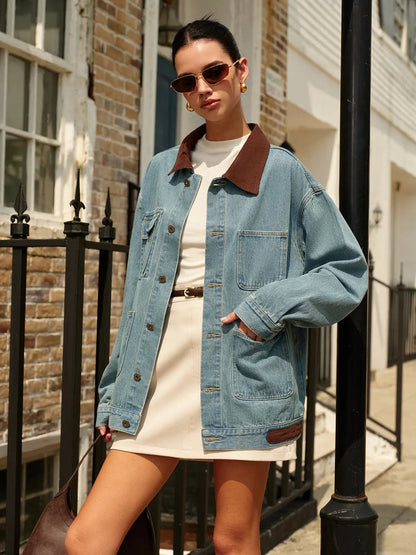 Veste en jean stylée Moderne Contraste