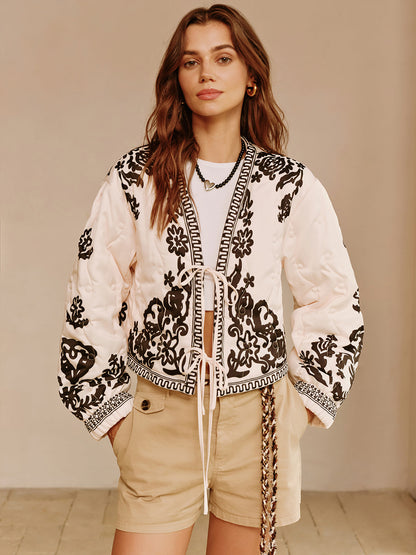 Veste tendance imprimée avec détail à nouer