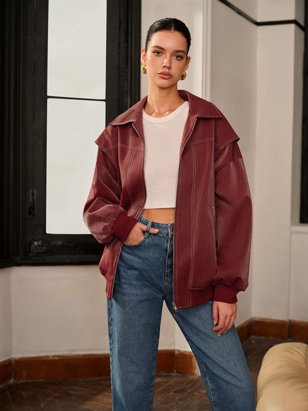 Veste femme bordeaux stylée et sportive