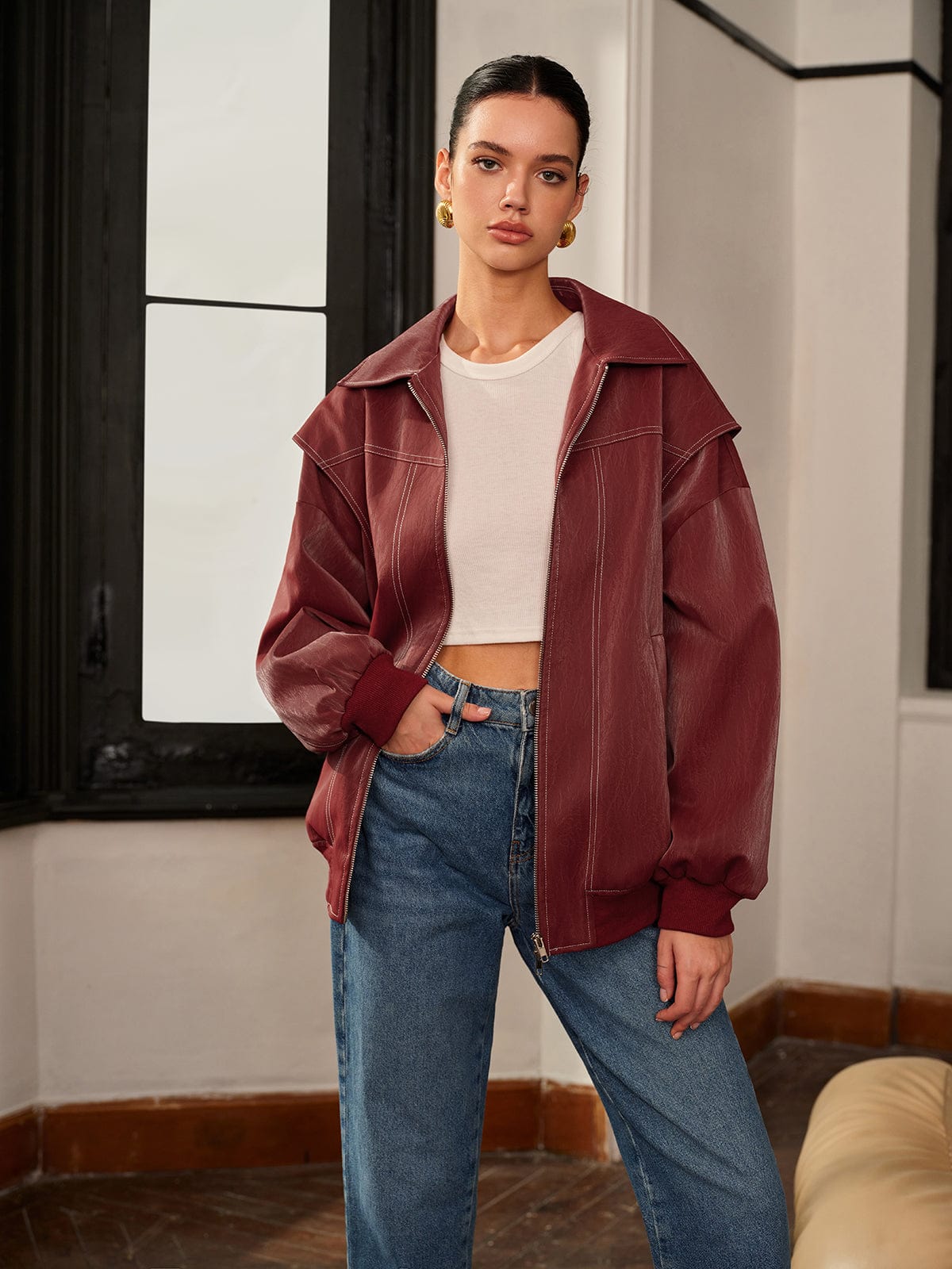 Veste femme bordeaux stylée et sportive