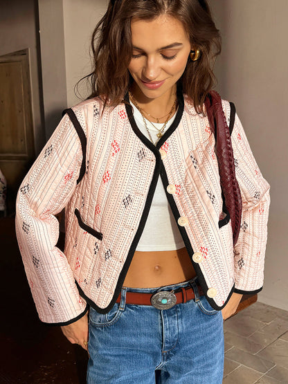 Veste courte stylée à bandes contrastantes