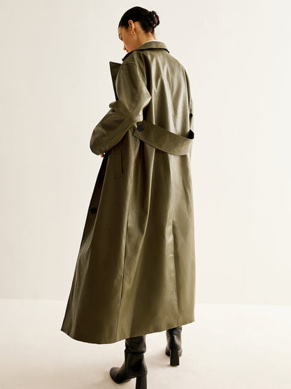 Longue veste en cuir femme vert style vintage