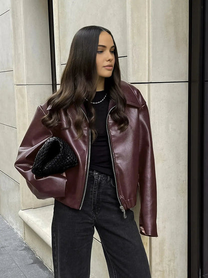 Elegante Lederjacke Klassiker Style - IdealeKleiden