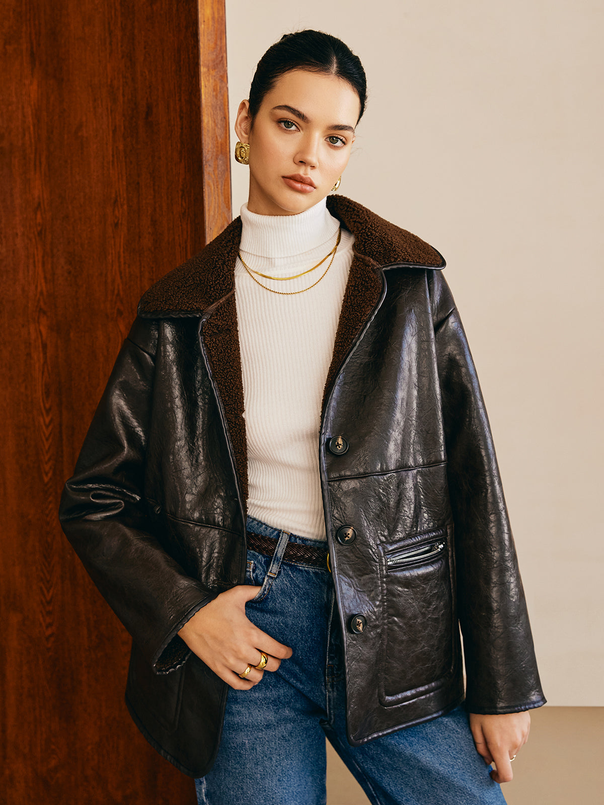 Veste polaire stylée côtés aspect cuir