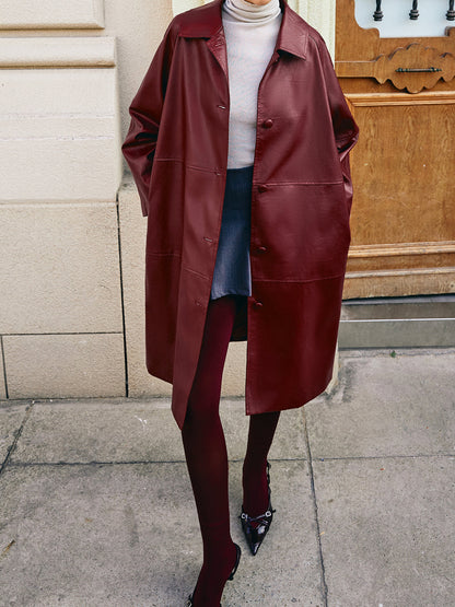 Stylische Kunstlederjacke Damen Lang - IdealeKleiden