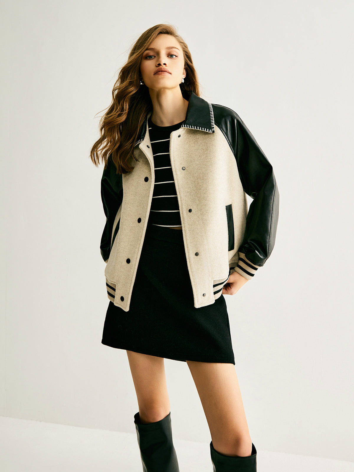 Veste en laine élégante pour femme avec empiècements