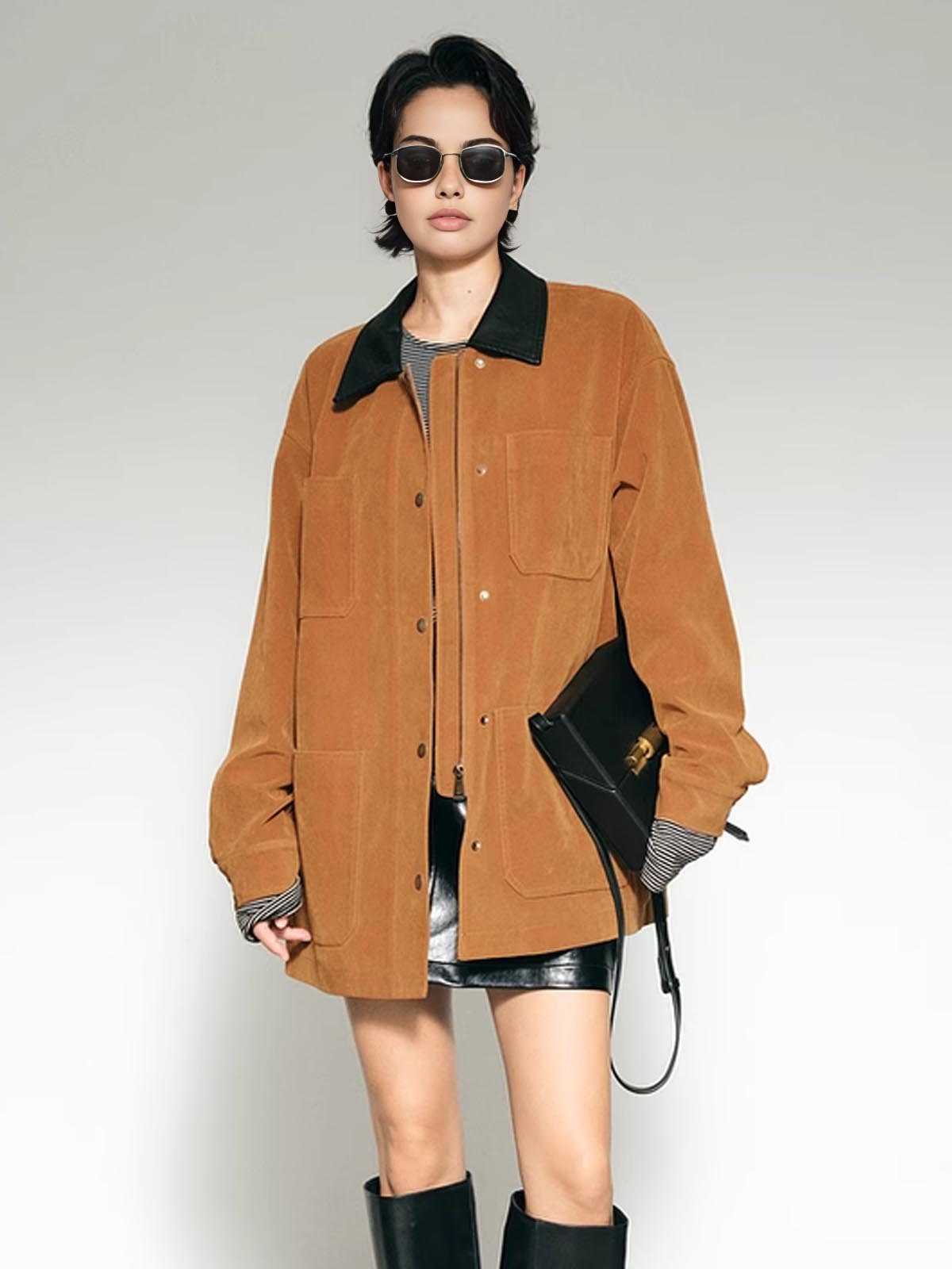 Blouson en cuir oversize à col moderne