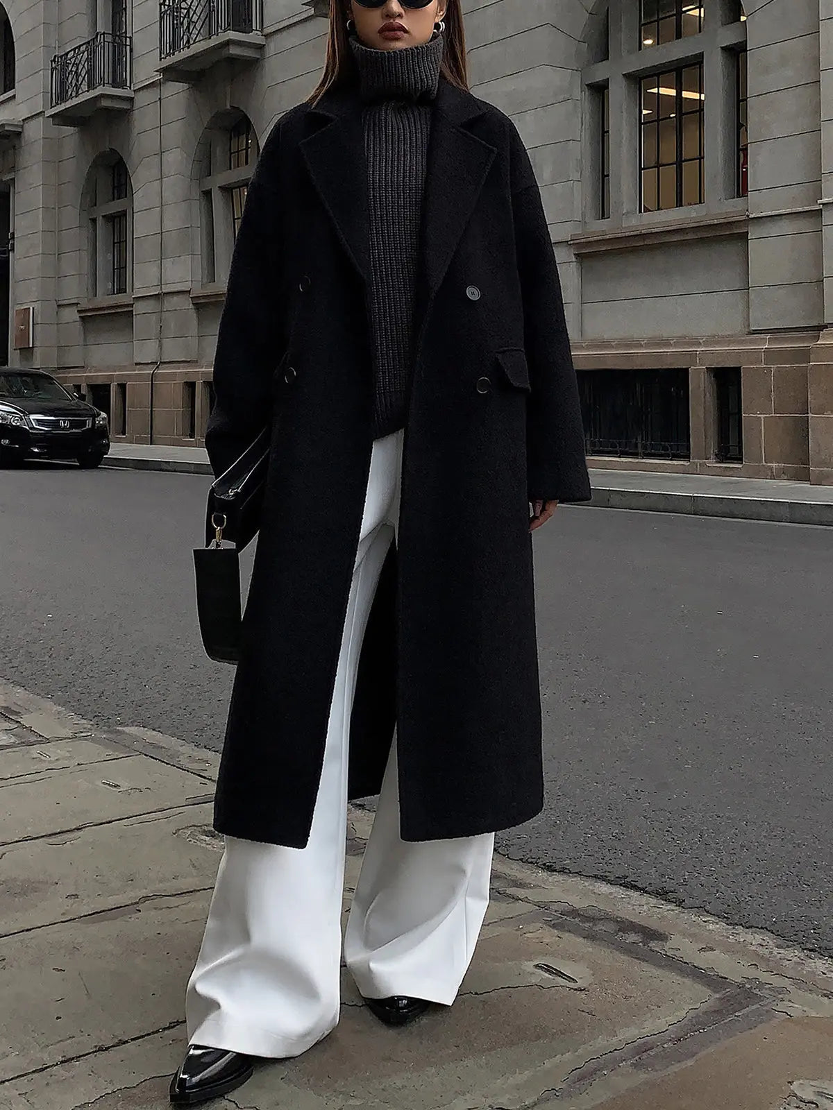 Élégant manteau pour femme en mélange de laine tweed