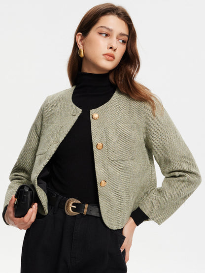 Veste en tweed tendance avec pochette tour de cou