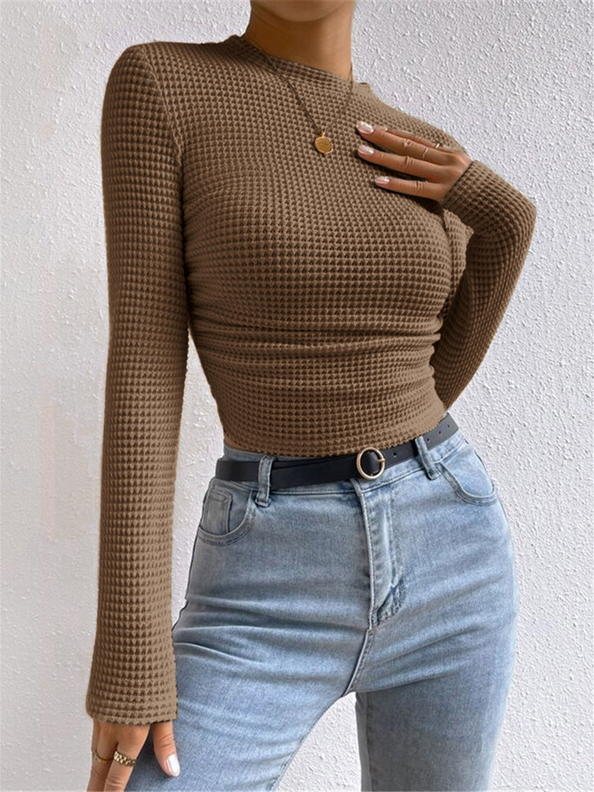Pulls slim chics à motif gaufré pour femme
