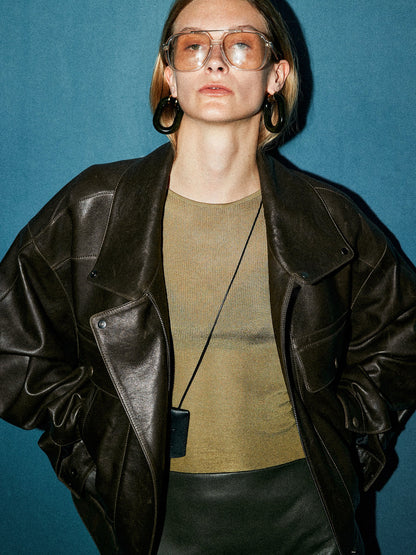 Blouson en cuir PU noir tendance pour femme