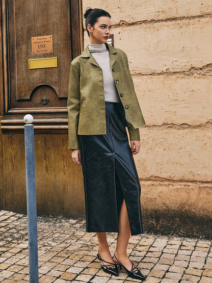 Veste en cuir femme coupe droite tendance