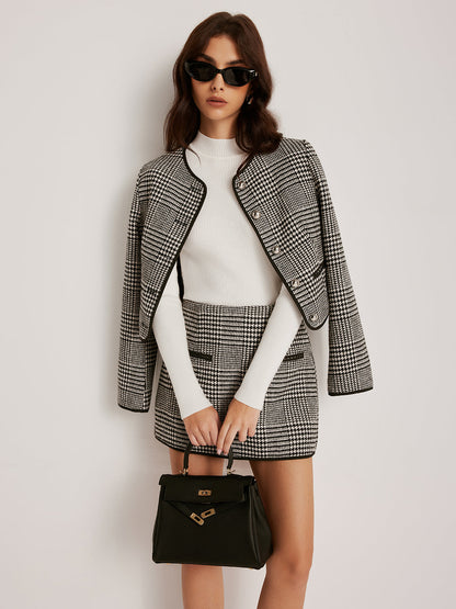 Veste à carreaux élégante avec boutons